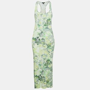 Just Cavalli Beachwear Green Printed Jersey Sleeveless Midi Dress Xs